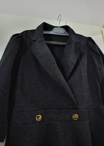 Düğmeli Antrasit Klasik Ofis Elbisesi - Görsel 3