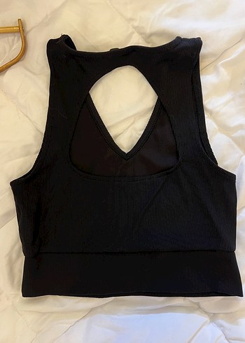 Siyah V Yakalı Crop Top Kadın - Görsel 3