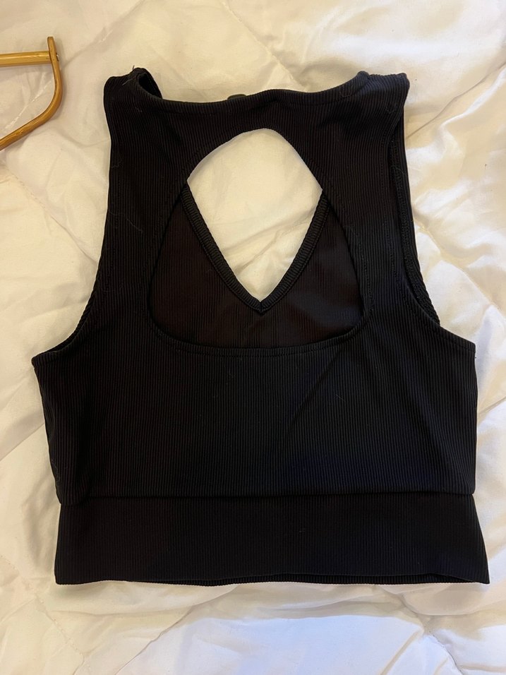 Siyah V Yakalı Crop Top Kadın - Görsel 3