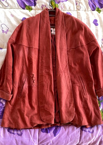 Vintage Bordo Bohem hakiki deri Ceket/mont