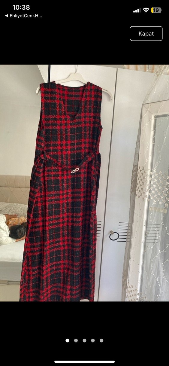 Kırmızı Siyah Ekose Desenli Kadın  jile - Görsel 3