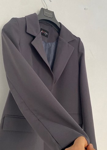38 Beden Gri Düğmeli Kadın Blazer Ceket