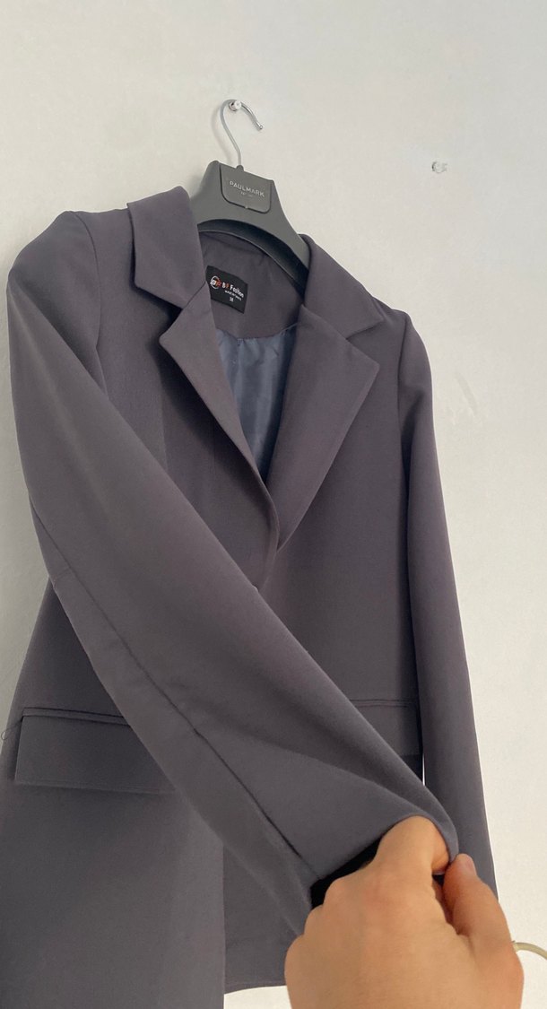 Gri Düğmeli Kadın Blazer Ceket - Görsel 3