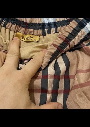 (Marka temsili)Kadın Camel Kemerli Uzun Ekose Etek - Görsel 6