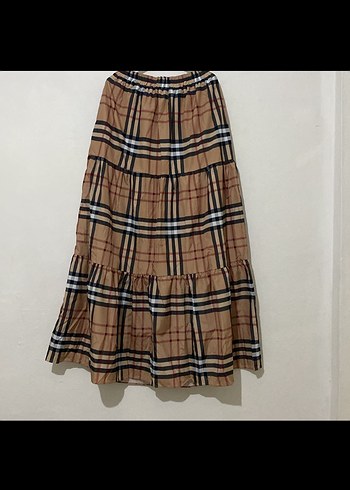 (Marka temsili)Kadın Camel Kemerli Uzun Ekose Etek - Görsel 3