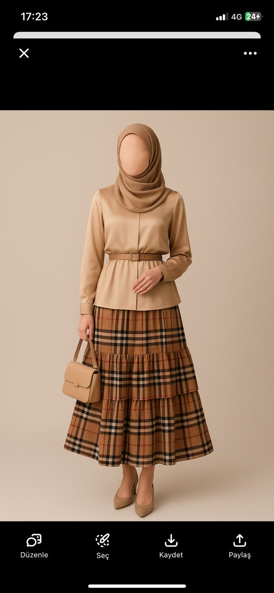 (Marka temsili)Kadın Camel Kemerli Uzun Ekose Etek - Görsel 2
