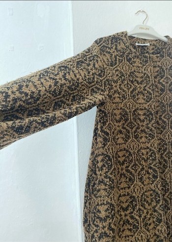 Uzun Kol Bohem Yılan Desenli Kahverengi kap kaban - Görsel 3