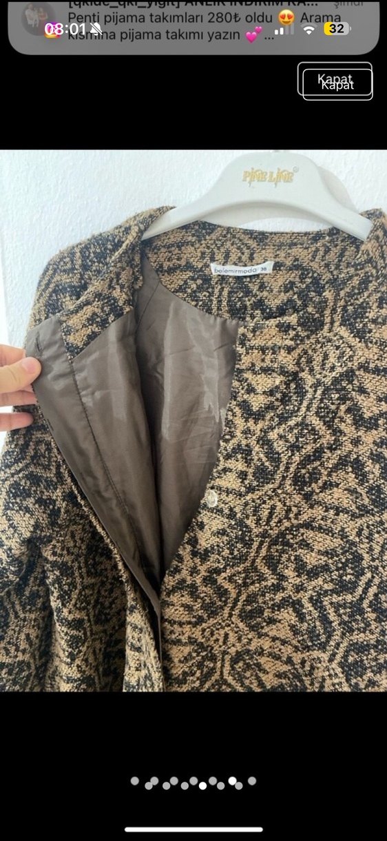 Uzun Kol Bohem Yılan Desenli Kahverengi kap kaban - Görsel 2