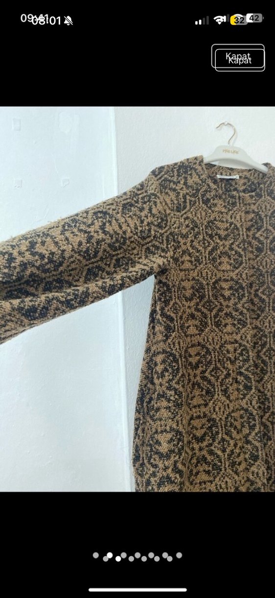 Uzun Kol Bohem Yılan Desenli Kahverengi kap kaban - Görsel 3