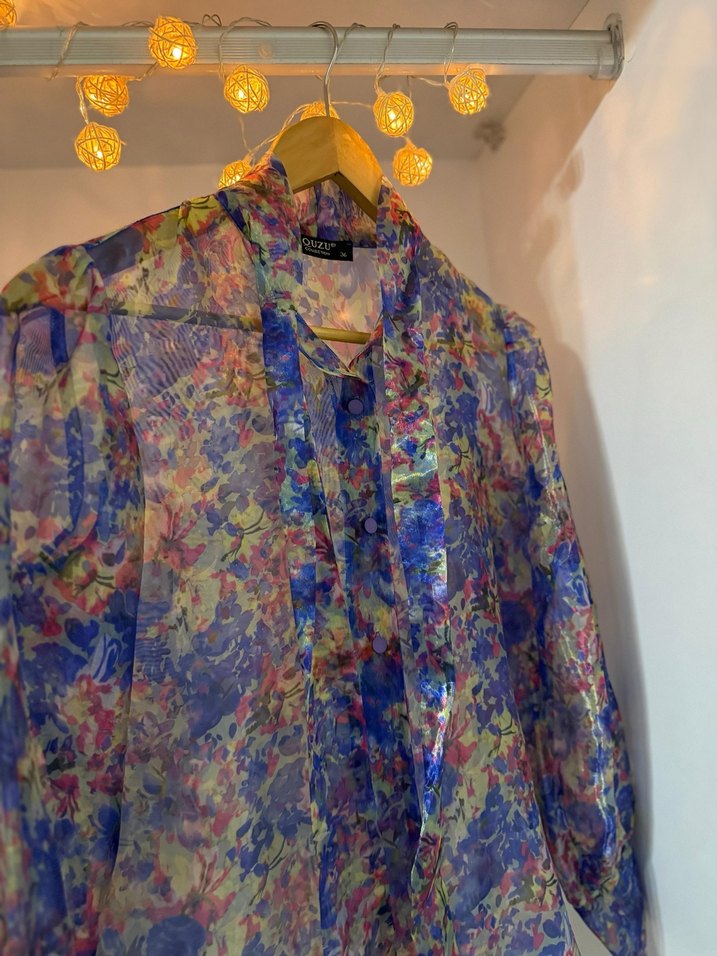 Bohem Çok Renkli Midi Uzun Kollu Gömlek - Görsel 2