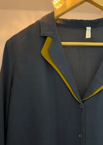 Mavi Kadın Salaş Saten Gömlek - Görsel 3