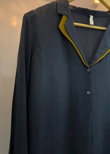 Mavi Kadın Salaş Saten Gömlek - Görsel 5