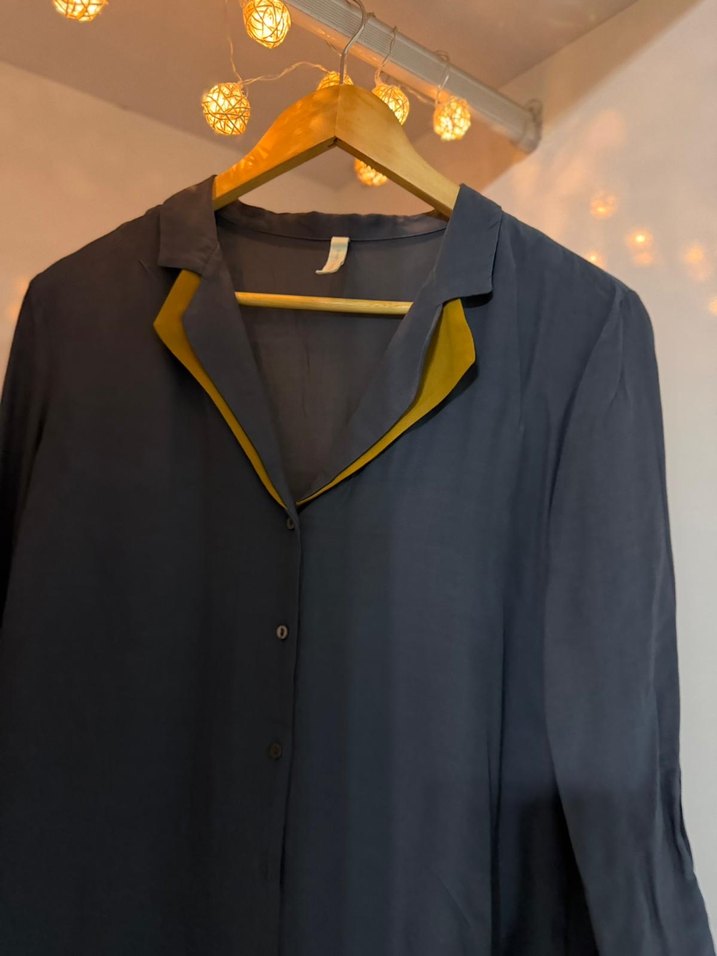 Mavi Kadın Salaş Saten Gömlek - Görsel 4