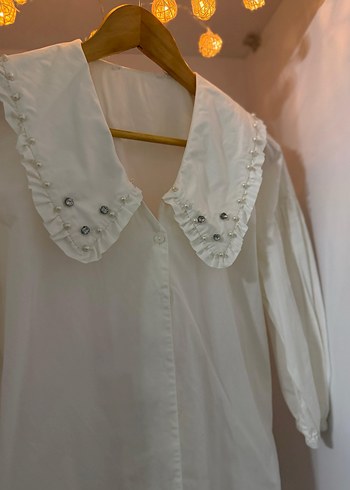 Nakışlı Beyaz Bohem Kadın Gömlek - Görsel 5