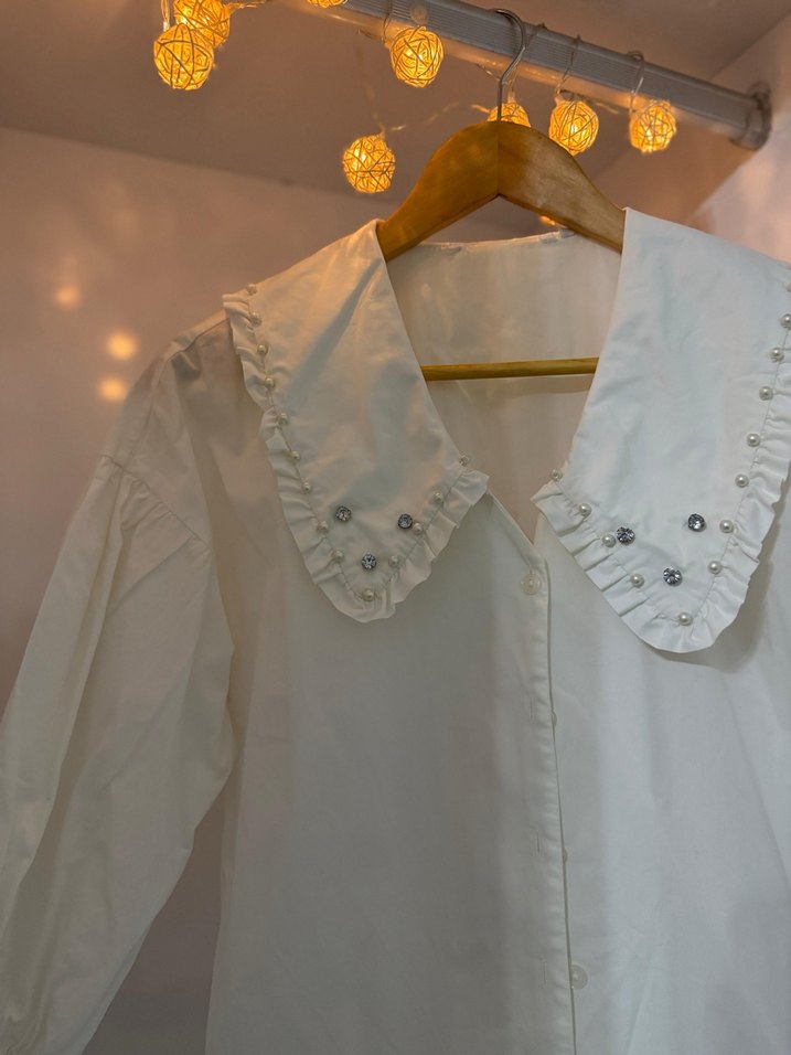 Nakışlı Beyaz Bohem Kadın Gömlek - Görsel 2