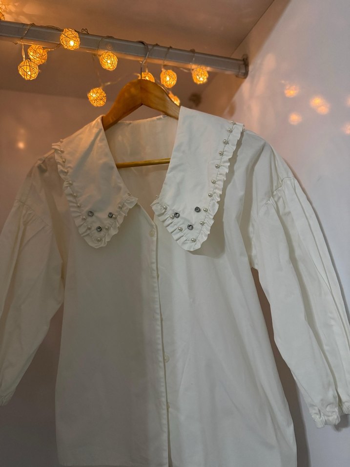 Nakışlı Beyaz Bohem Kadın Gömlek - Görsel 4