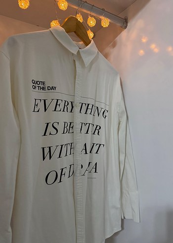 Beyaz Baskılı Pamuklu Kadın Gömlek - Görsel 2