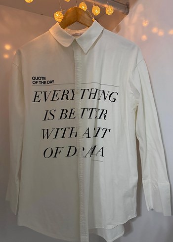 Beyaz Baskılı Pamuklu Kadın Gömlek - Görsel 4