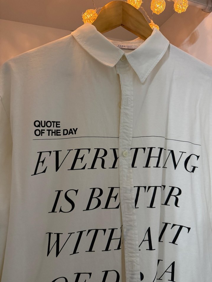 Beyaz Baskılı Pamuklu Kadın Gömlek - Görsel 3