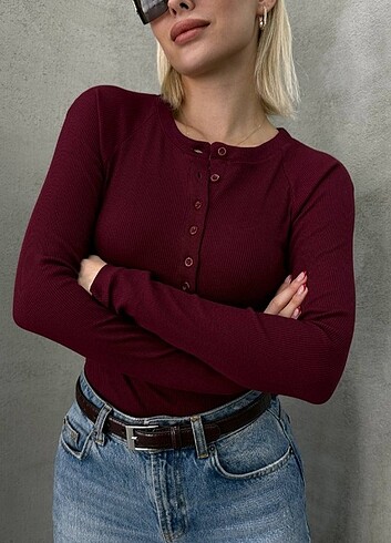 bordo uzun kollu body 