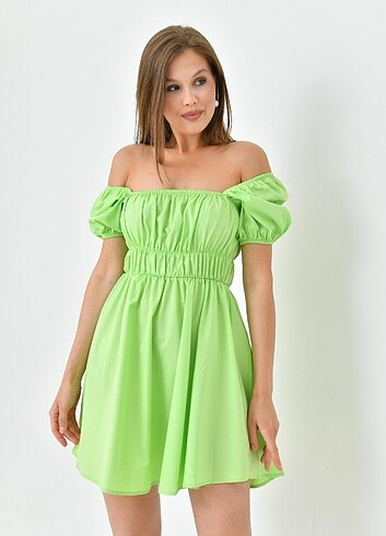 Diğer Yeşil Poplin Mini Elbise