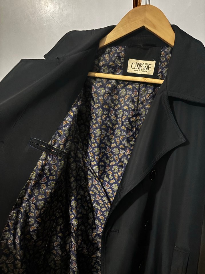 Düğmeli Siyah Erkek Klasik Midi Trençkot - Görsel 2