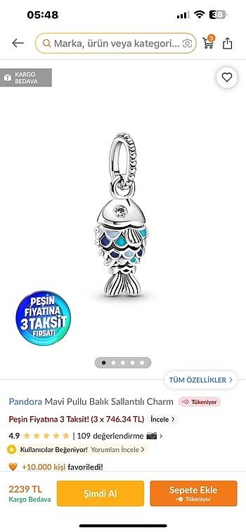 Pandora Sallantılı Balık Charm