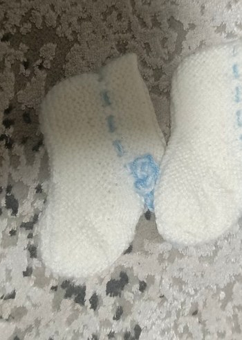 Beyaz Nakışlı Örgü Erkek Patik - Görsel 2