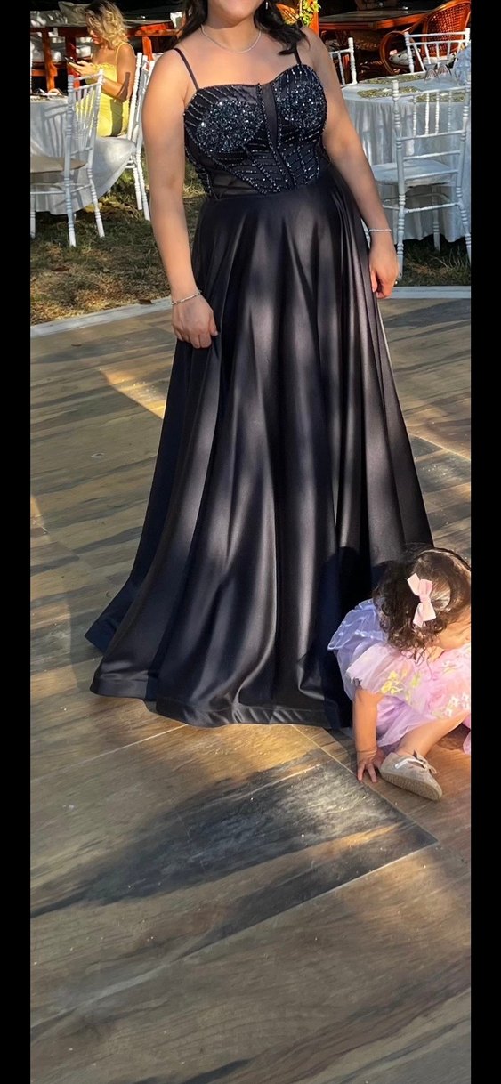 Siyah  Uzun Kadın Abiye Elbise - Görsel 3