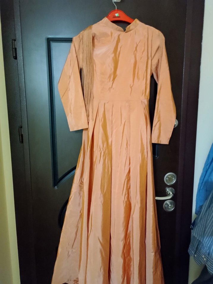 Bej Uzun Kollu Vintage Bohem Uzun Elbise - Görsel 2