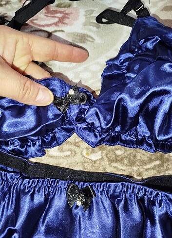 m Beden lacivert Renk Saten bralet takım