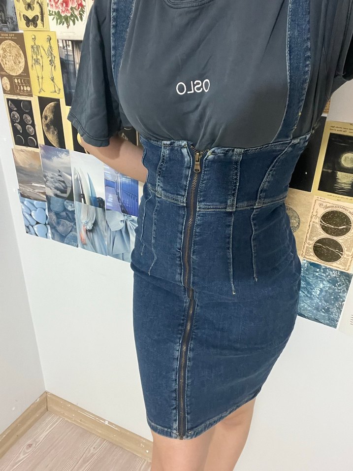 Fermuarlı Mavi Kot Etek - Görsel 4