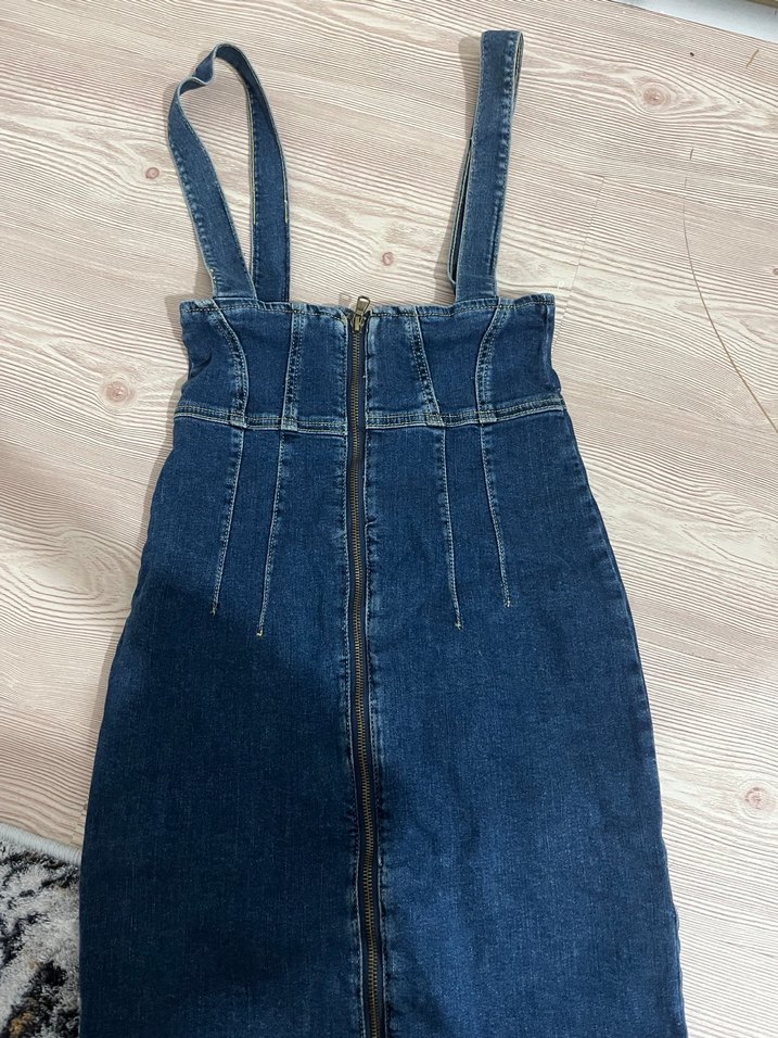 Fermuarlı Mavi Kot Etek - Görsel 2