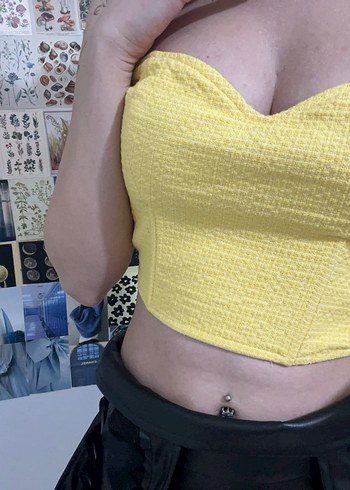 Kadın sarı straplez üst - Görsel 2