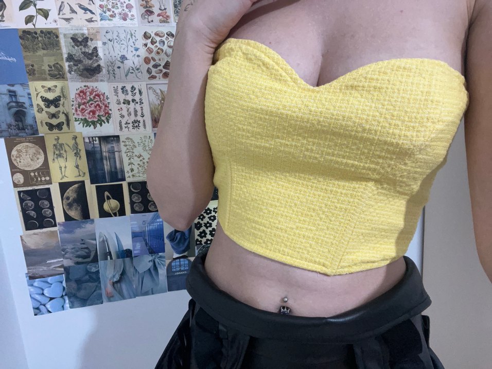 Kadın sarı straplez üst - Görsel 2