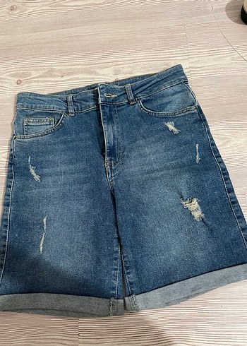 Kadın Mavi Denim Midi Şort - Görsel 6