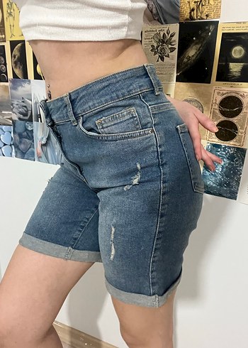 Kadın Mavi Denim Midi Şort - Görsel 2