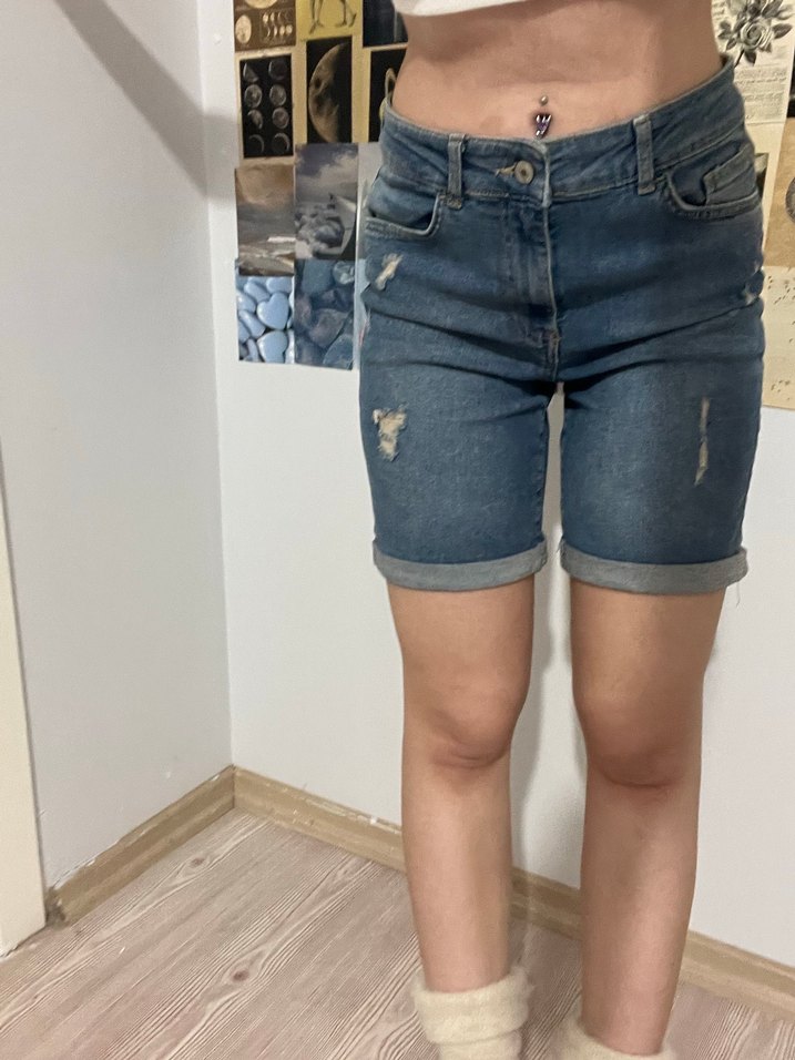 Kadın Mavi Denim Midi Şort - Görsel 3