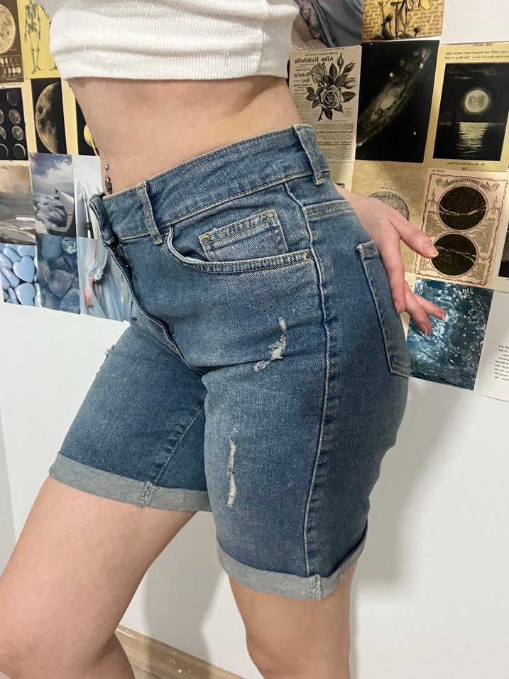 Kadın Mavi Denim Midi Şort - Görsel 2