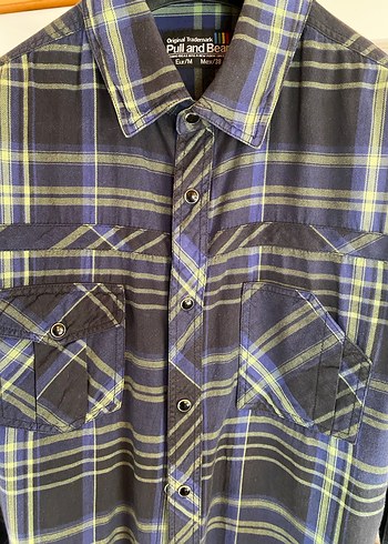 Pull & Bear Lacivert Kareli Pamuklu Gömlek - Görsel 4