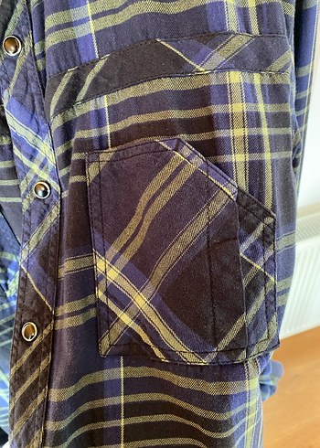 Pull & Bear Lacivert Kareli Pamuklu Gömlek - Görsel 5