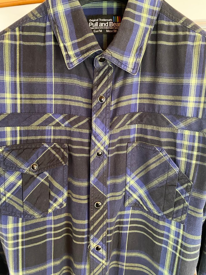 Pull & Bear Lacivert Kareli Pamuklu Gömlek - Görsel 4