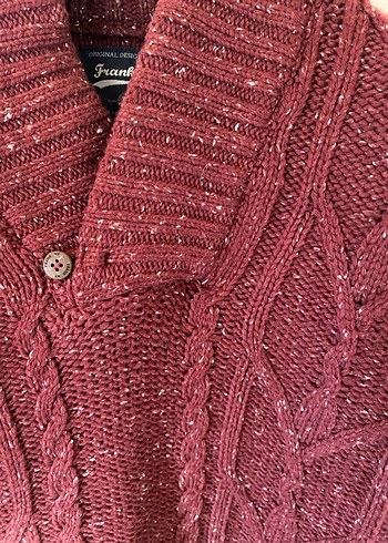 Frank NY Bordo Örgü Yün Erkek Kazak - Görsel 4