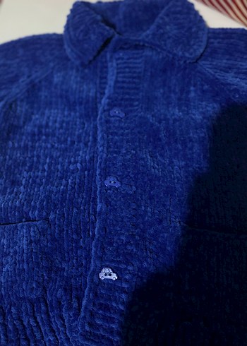 Saks mavisi araba düğme detaylı  Erkek bebek yeleği (1-2 yaş) - Görsel 3