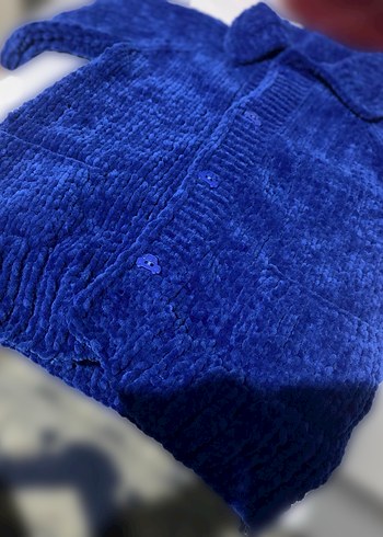 Saks mavisi araba düğme detaylı  Erkek bebek yeleği (1-2 yaş) - Görsel 4