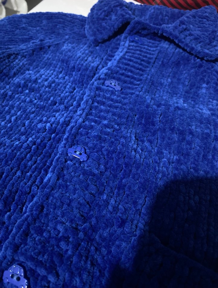 Saks mavisi araba düğme detaylı  Erkek bebek yeleği (1-2 yaş) - Görsel 5