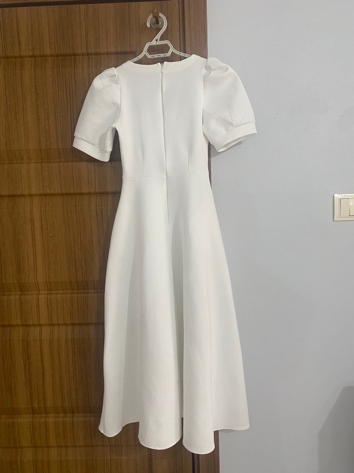 Beyaz Midi Modern Klasik Elbise - Görsel 2