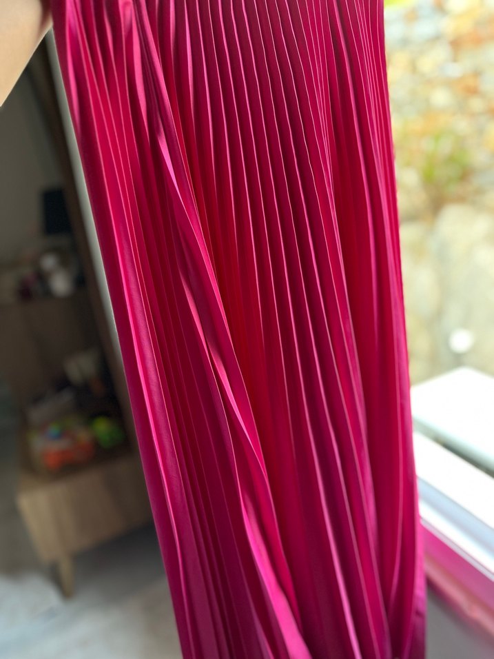 Pembe Parlak Pilili Uzun Kadın Etek - Görsel 2