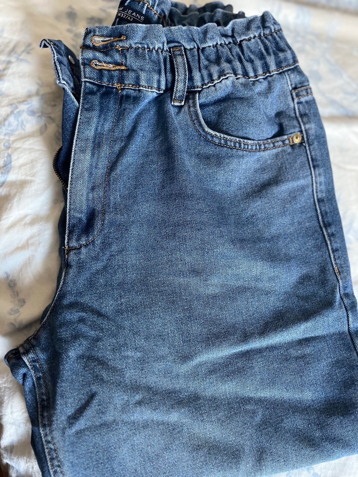 Düğmeli Bol Kesim Kadın Mavi Denim Jean - Görsel 2