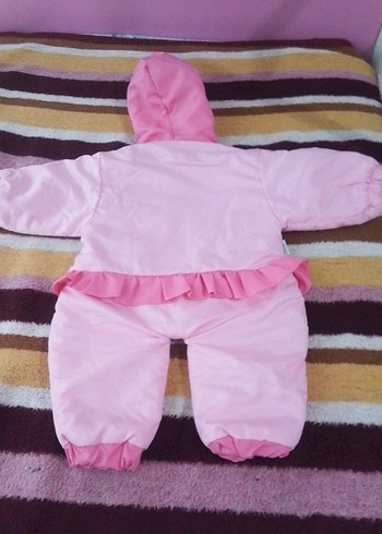 Dantel Detaylı Kapüşonlu Pembe Bebek Tulumu - Görsel 2
